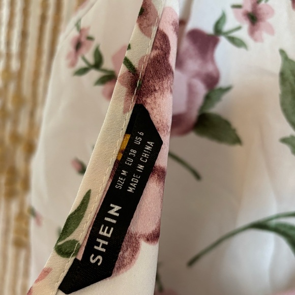 Cottage Coquette Boho White Pink Floral Loose Fit Slip V Neck Sleeveless Dress - Picture 3 of 4